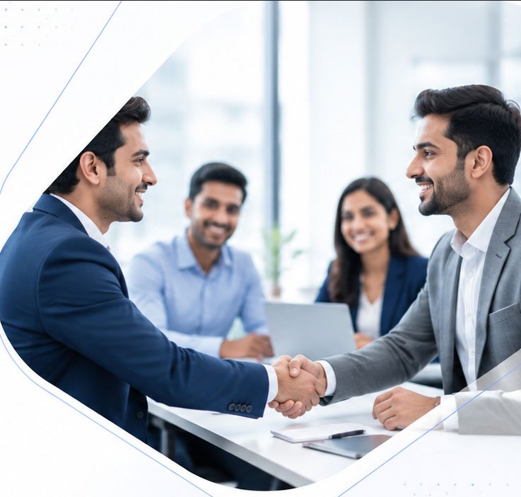 Indian recruitment professionals discussing a business partnership
